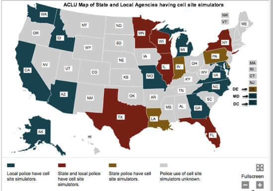 ACLU Map of State and Local Agencies having cell site simulators