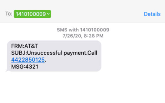 Bogus AT&T Text Message from 1410100009 is Effort to Steal Your Personal Information