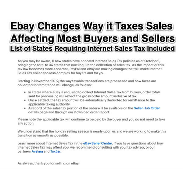 Ebay Changes Way it Taxes Sales, Affecting Most Buyers and Sellers (List of States Requiring Internet Sales Tax Included)