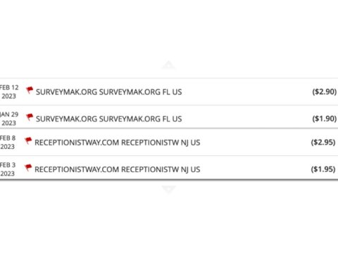 Fraudulent Charges from Surveymak.org and Receptionistway.com Point to Compromised Card