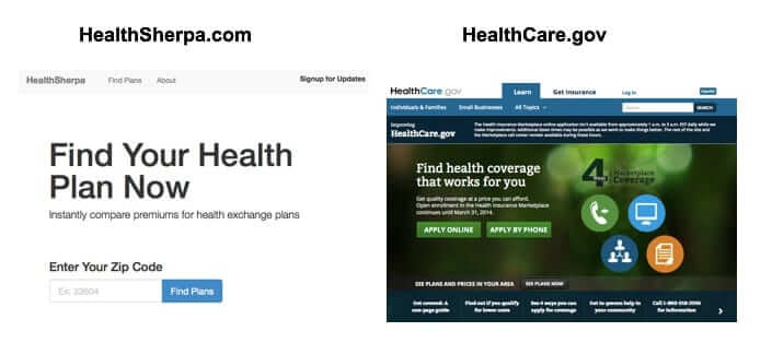 HealthSherpa.com compared to HealthCare.gov