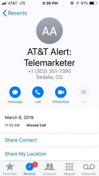 at and t alert: telemarketer