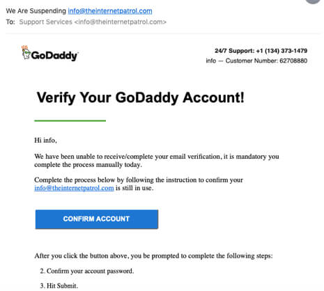 If  You Get a Notice from GoDaddy that They are Suspending an Email Address DON'T Click on It!
