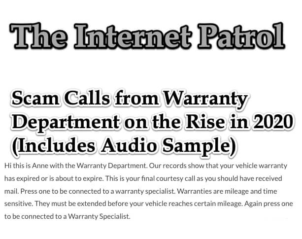 Scam Calls from Warranty Department on the Rise in 2020 (Includes Audio Sample)