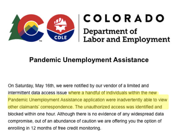 State of Colorado Pandemic Unemployment System Compromised