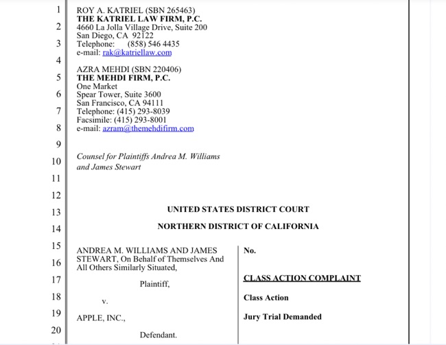 Williams v Apple complaint