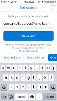 add gmail address to outlook mobile