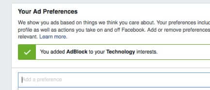 adding adblock to facebook ad preferences