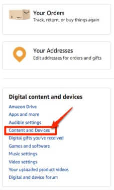 amazon account settings content devices