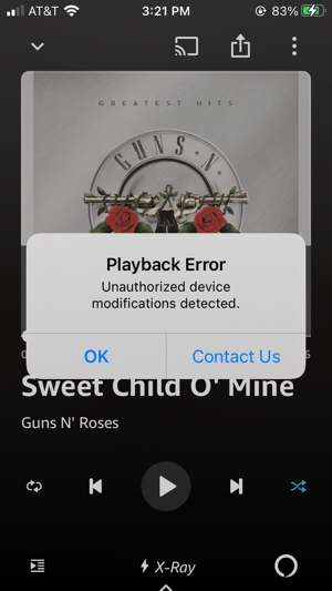 amazon apps on jailbroken iphone ios playback error unauthorized device modifications detected