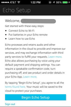 amazon echo setup from app