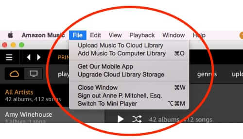 amazon music upload file menu