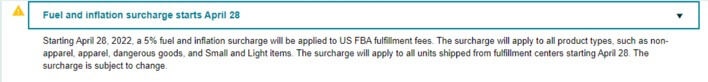 amazon notice of fuel and inflation surcharage