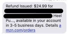 amazon text message refund issued