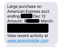 american express mobile text notification of charge