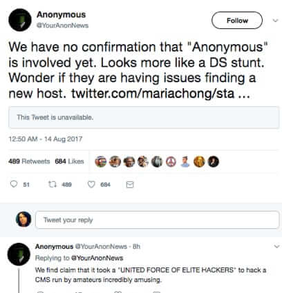anonymous statement daily stormer hacking