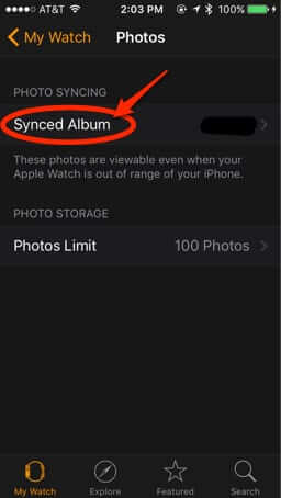 apple watch synced albums
