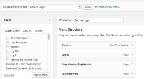 bbpress forum login menu