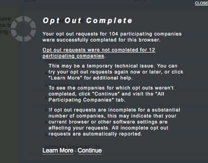 behavioral advertising opt out complete