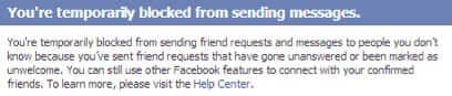 blocked from sending messages on Facebook
