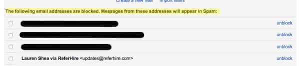 blocked messages appear in spam in gmail