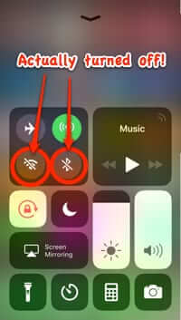 bluetooth wifi turned off control center iphone