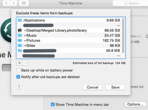 calculate size of time machine backup