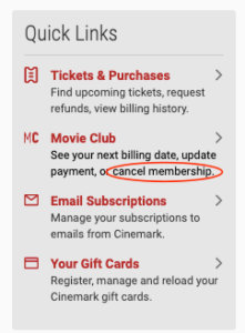 cancel a movie club movieclub membership cinemark