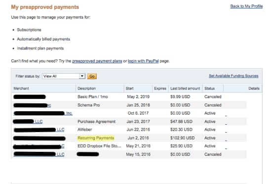 cancel paypal recurring payments