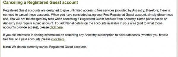 canceling a registered guest free account at ancestry.com