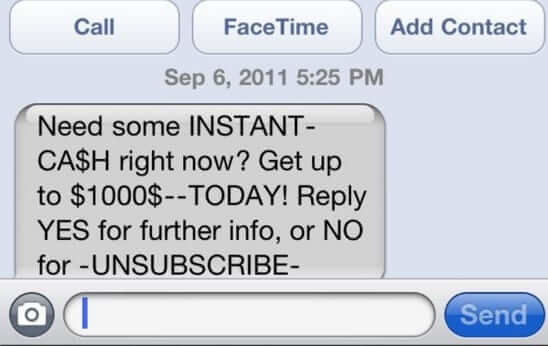 cell phone sms text message spam