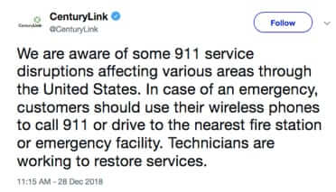 centurylink 911 outage