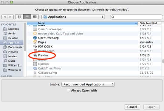 choose application to open file