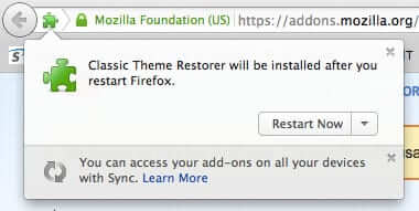 classic theme restorer firefox restart