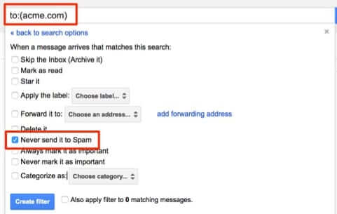 create or argument gmail filter