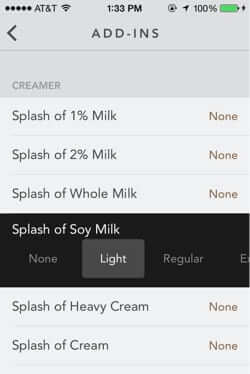 customize starbucks mobile order and pay splash of soy milk