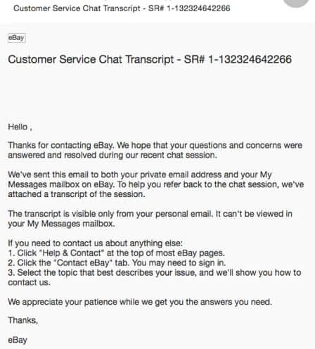 ebay customer service emailed transcript