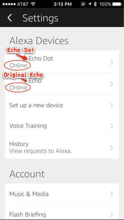 echo dot in alexa app