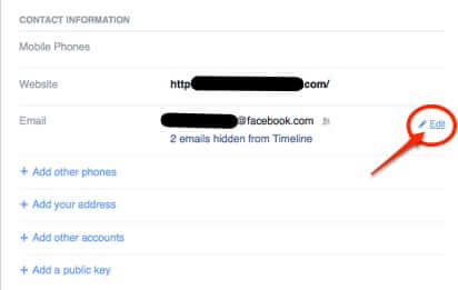 edit update facebook email addresses