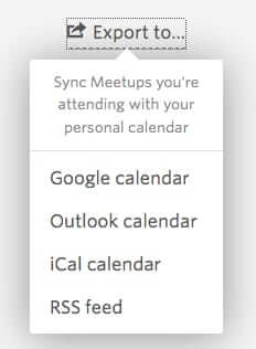 export meetup calendar to google outlook ical rss