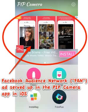 facebook audience network fan ad displayed in app