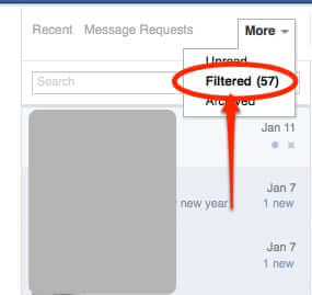 facebook filtered messages folder