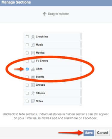 facebook likes section enabled