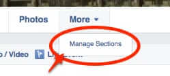 facebook more manage sections section