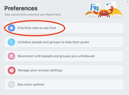 facebook newsfeed preferences popup