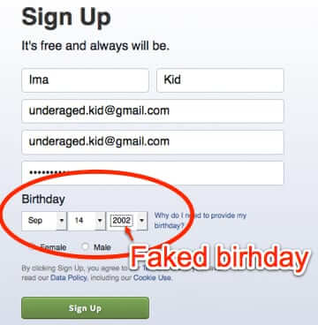 facebook of age kid signup