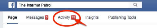 facebook page activity tab