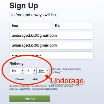 facebook underaged sign up