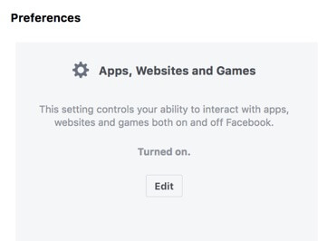 facebook apps websites games turn on off