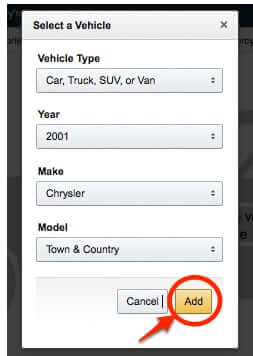 filled out form to add vehicle to amazon garage